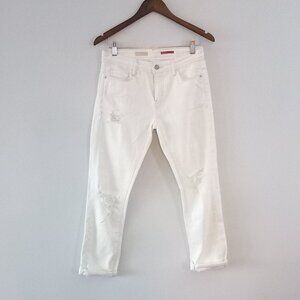 PILCRO (ANTHROPOLOGIE) white ripped tapered jeans